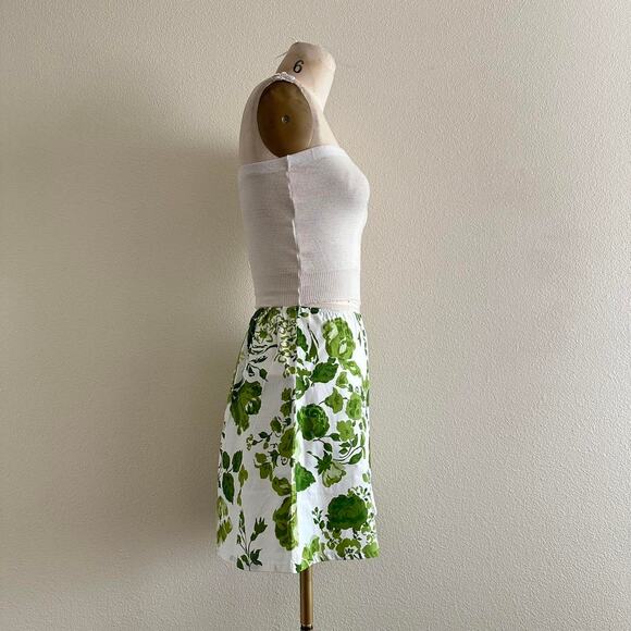 handmade white green floral print mini skirt - Picture 4 of 11